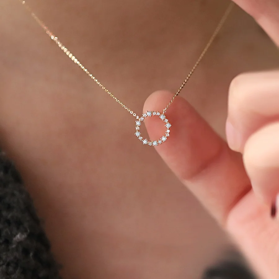 

925 Sterling Silver Mini Round Zircon Necklace Women Fine Rhinestone Circle 14K Gold Plated Clavicle Chain Choker 2022 Jewelry