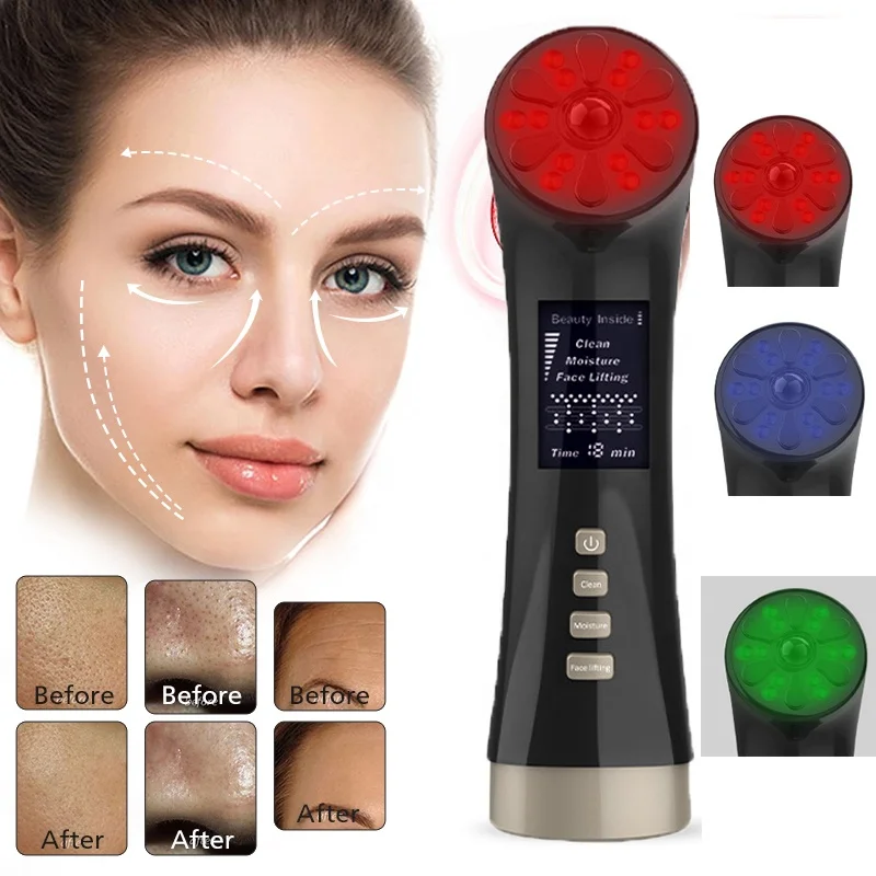 

5 In 1 Private Label High Quality Multifunctional Home Spa Skin Care Products Red Blue Light Face Lift Machine Beauty Device, Black or customized logo