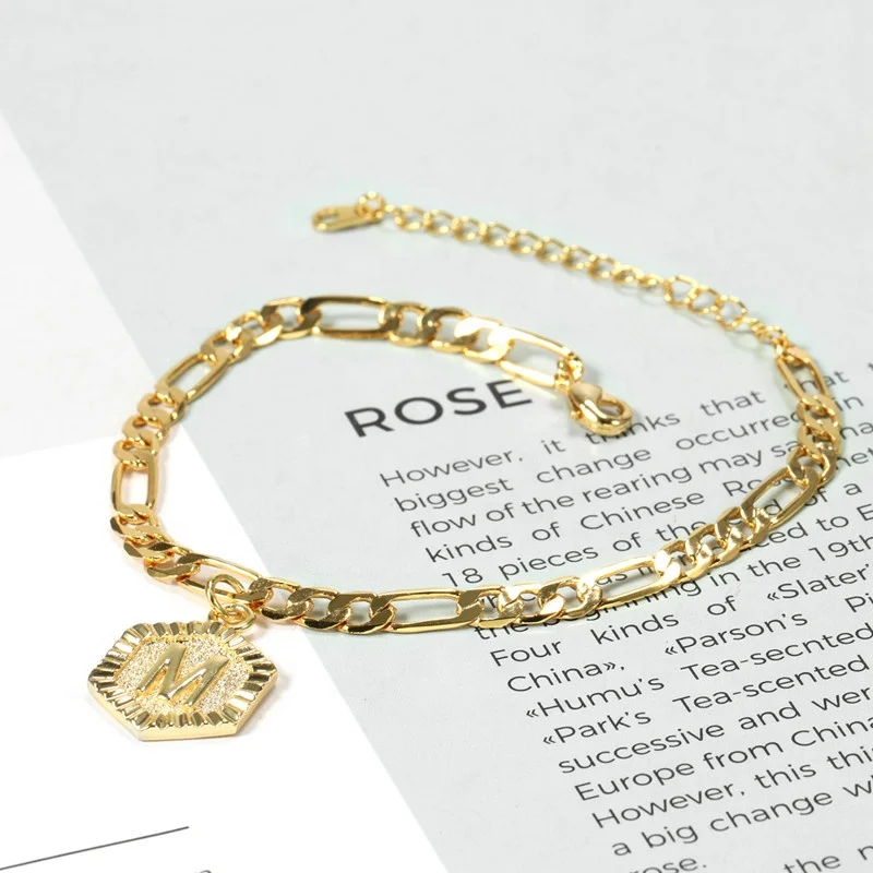 

A~Z 26 Letters 750 Gold Plated Letter Charm Adjustable Ankle Initial Bracelet