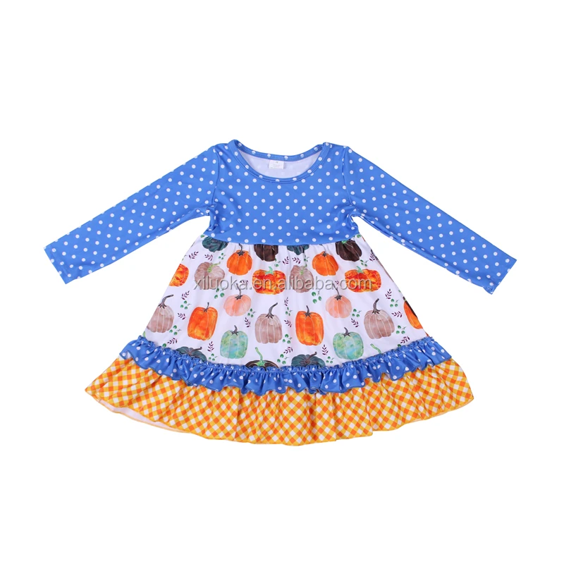 

Festival Dress Long Sleeve Halloween Pumpkin Soft Dress Wholesale Kids Girl Autumn Dress, Picture