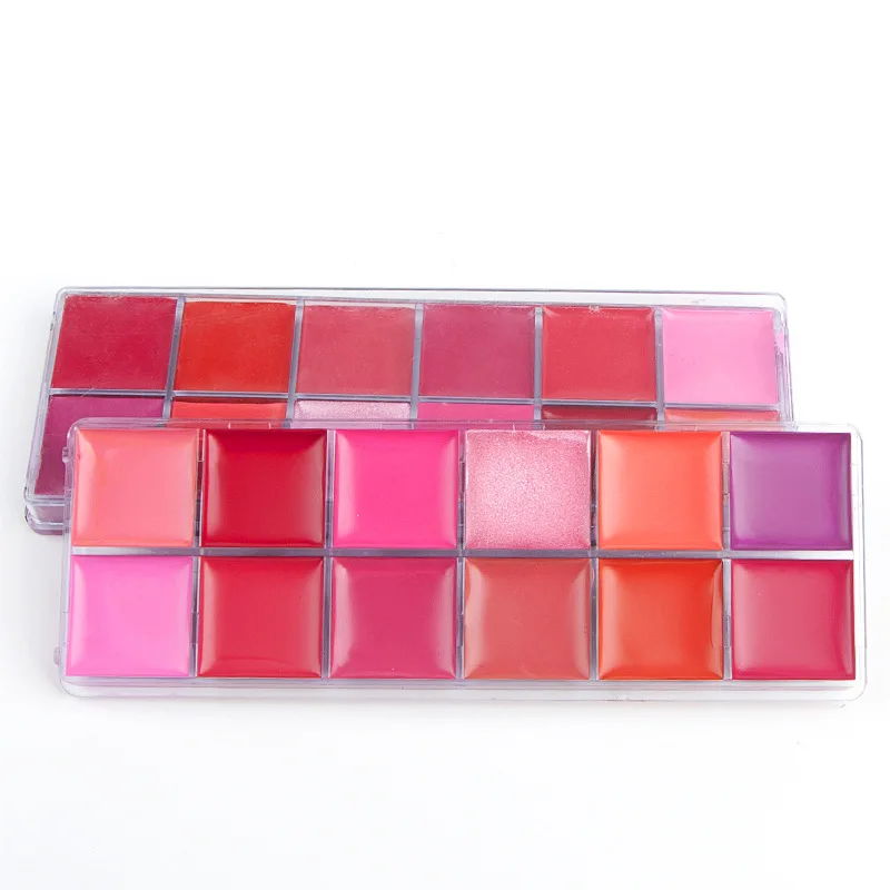 

Factory directly oem 12 color professional makeup palette high quality cosmetic lip gloss palette with blush, 12 colors