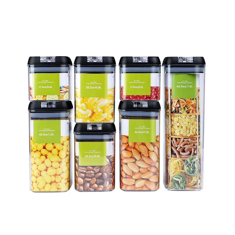 

Easy Open 7 PCS BPA Free Reusable Cereal Snack Transparent Plastic dry food jars box set seal Airtight Storage Container