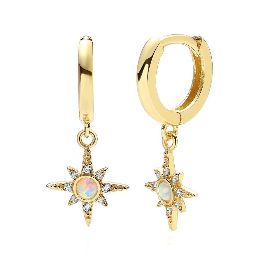 

High Quality 925 Sterling Silver Star Dangle Earrings Hoop Earrings for Women 18K gold plated Opal Starburst Huggies Earrings