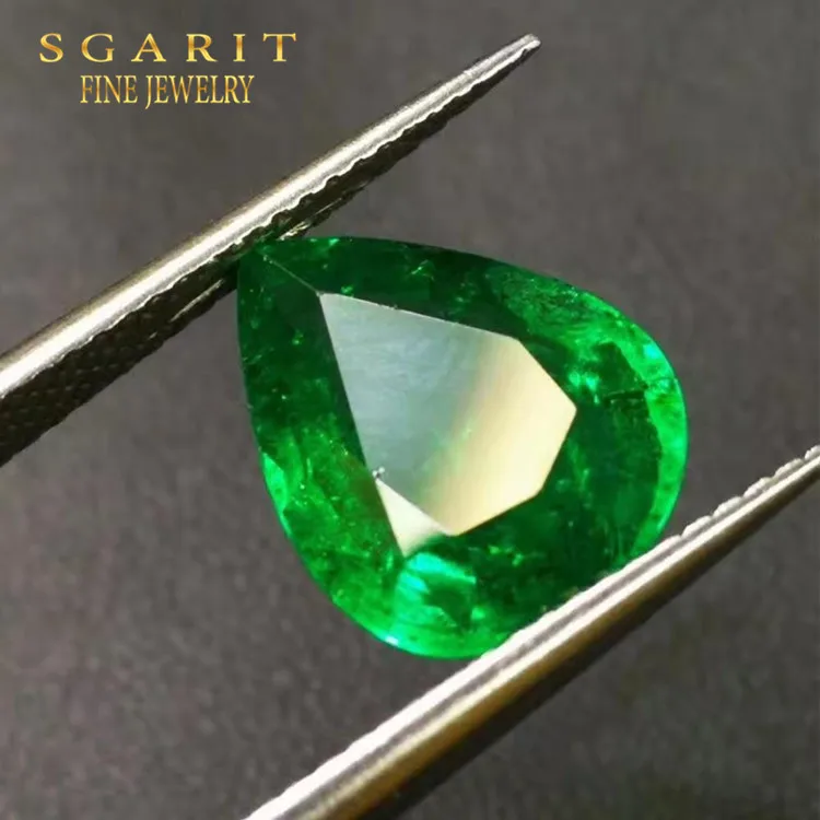 

SGARIT high quality pear cutting gemstone for jewelry 4.12ct vivid green natural emerald loose gem stone