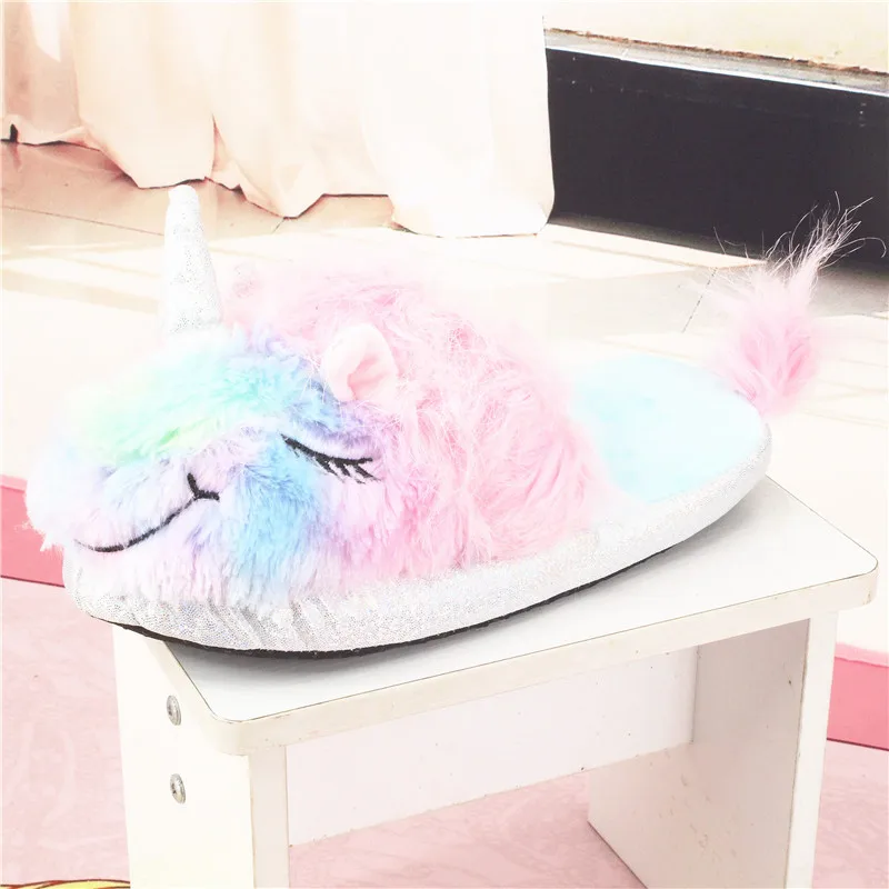 

Wholesale warm fur custom family slipper home sleeper colorful unicorn slippers kids, Picture color