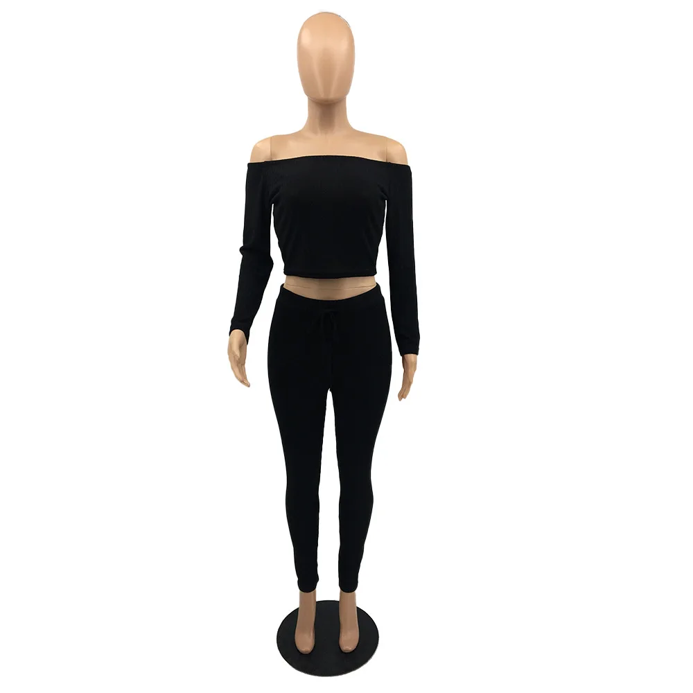 

Plus Size Woman Casual Clothing Shoulder Fitted Long Sleeve Oversized 2 Piece Sets Sexy For Women Fall Clothing Outfits, Red,black,blue,wine red