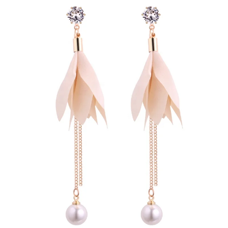 

Fashion women's Pearl Drop Earrings Korean Baroque style Snowflakes Long Tasseled Earrings stud, Various, as your choice