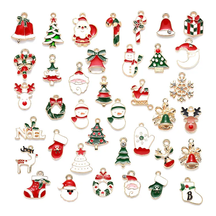 

JF3802 Assorted Rainbow Enamel Multi Colored Xmas Christmas Tree Santa Claus Gift Charms for Jewelry Making