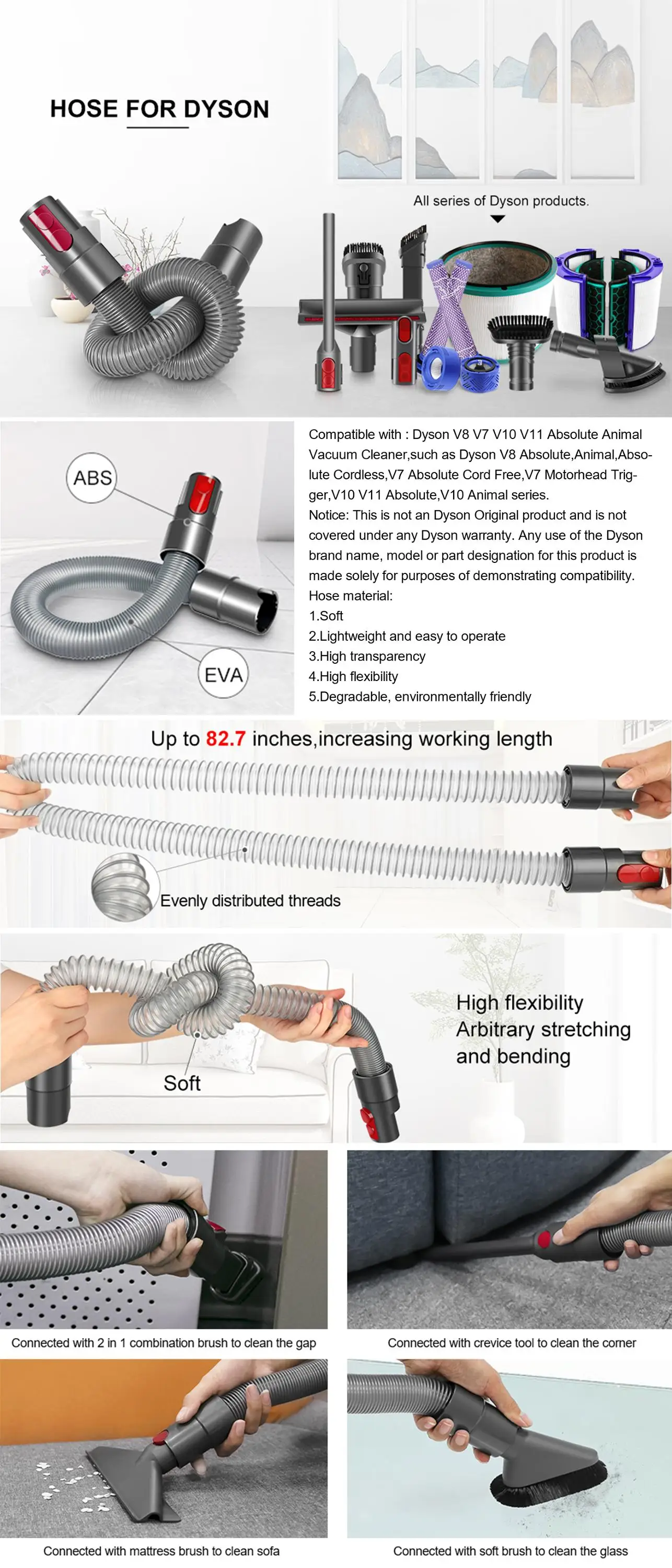 Flexible Extension Hose For Dysons V11 V10 V 9 V8 V7 Cordless Stick