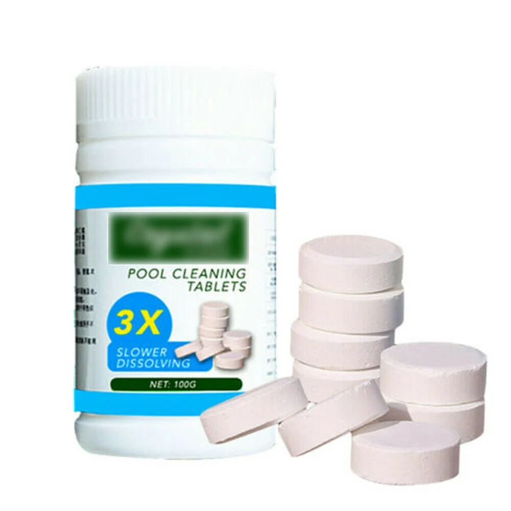

100PCS Clarifier Tub Spa Chlorine Tablets Algaecide Swimming Pool Water Cleaning Non Toxic Effervescent Outdoor Tablets