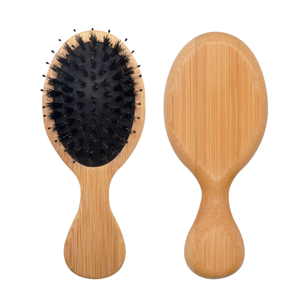 

Dropshipping Customized Logo Hair Brush Detangling Dropshipping Baby Size Air Cushion Bamboo Paddle Brush, Natural