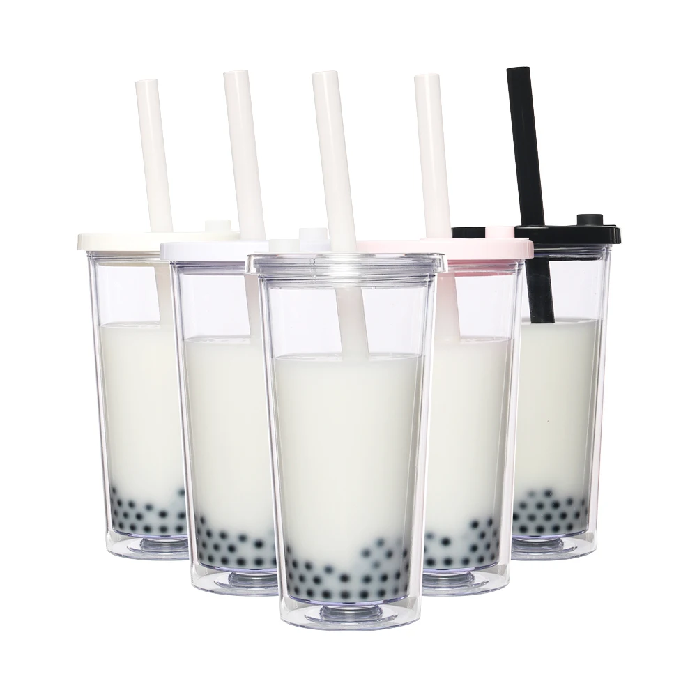 

Travel Clear Yogurt Juice Keep Insulated Double Wall Boba Smoothie Coffee Milktea Plastic Reusable Cold Tumbler Cups Wholesale, Any colors are available