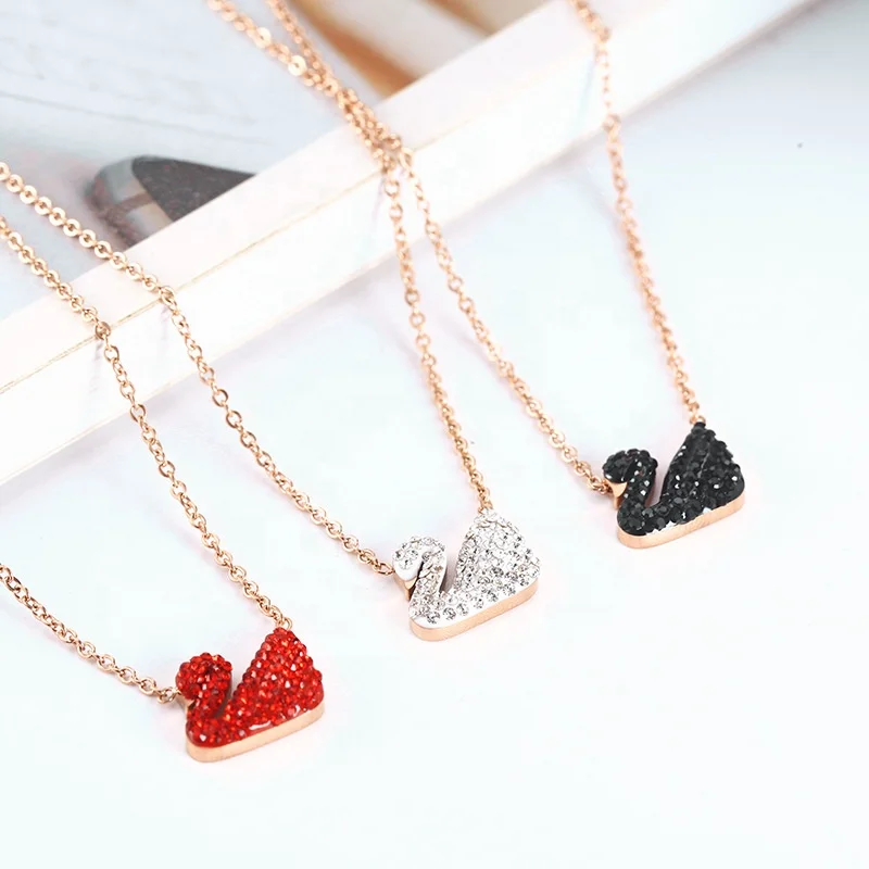 

wholesale hot sale fashion red black silver swan rose gold titanium women jewelry stainless steel necklaces