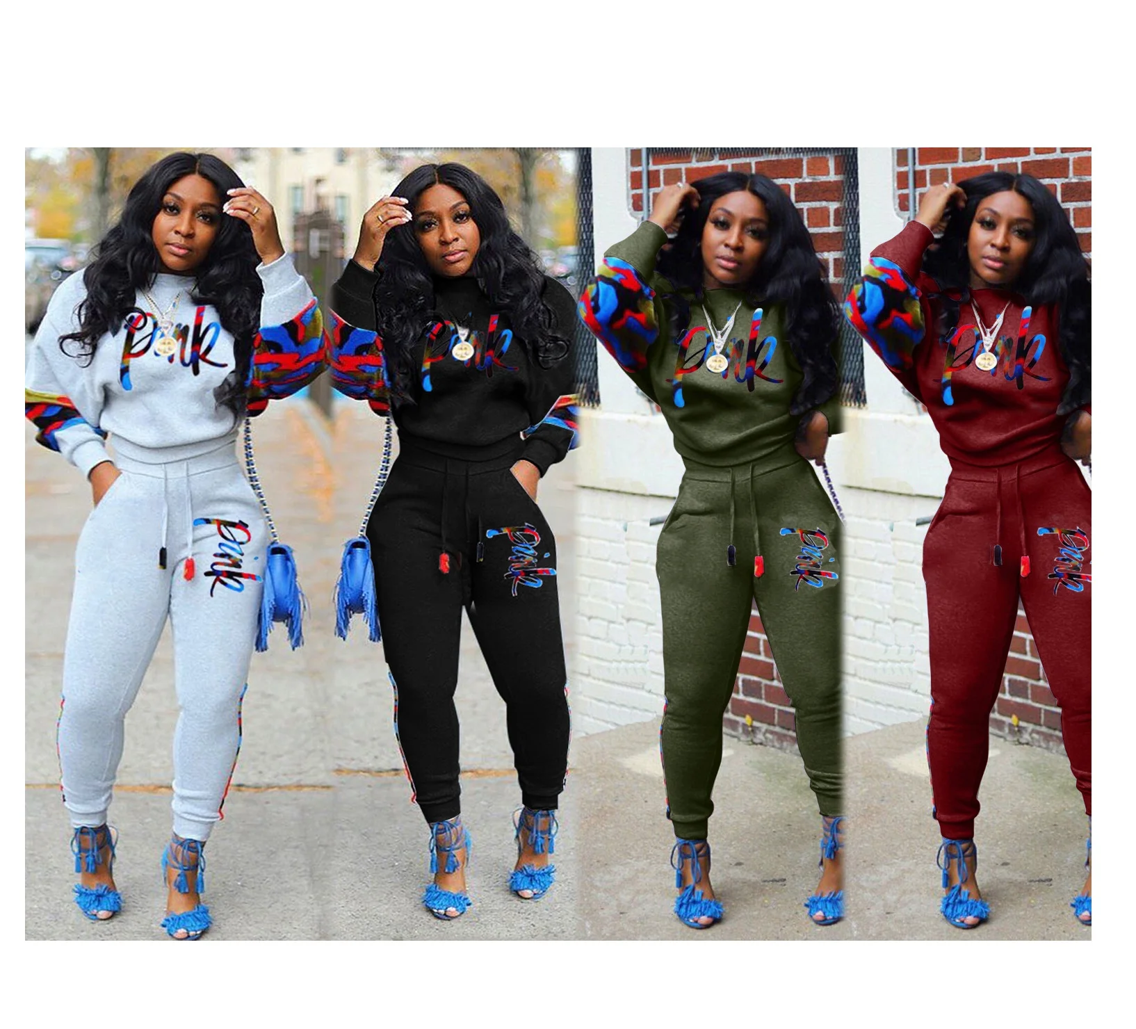 

2021 New Arrivals fall letter printed fleece fashion sport sets for women two pieces set tracksuit plus size 2 piece pants set