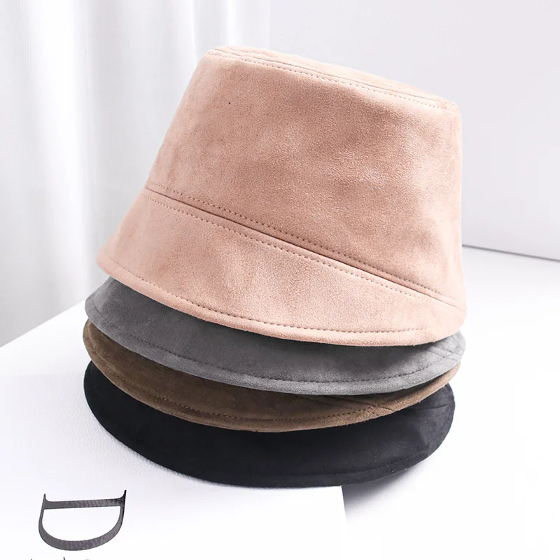 Outdoor All-match charm style new suede bucket hat white women's autumn and winter solid color suede bucket hat