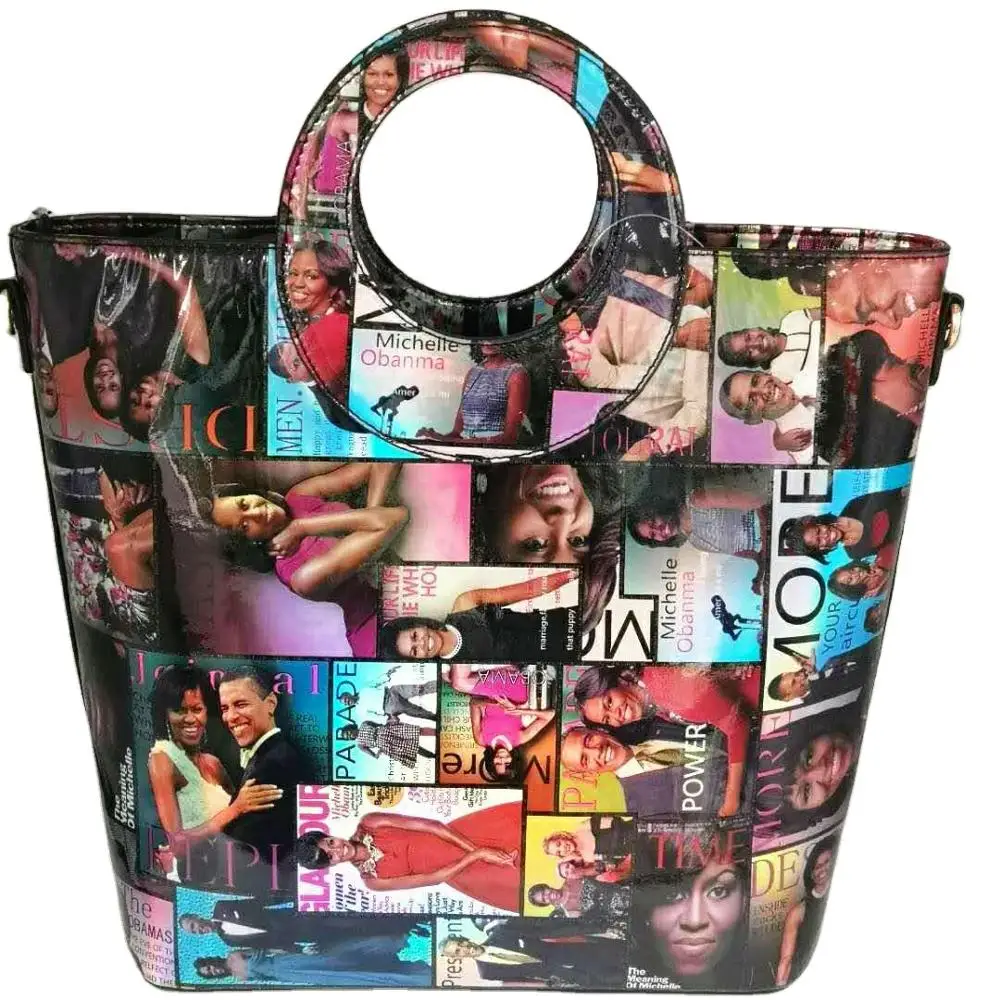 

Fashion Trendy Ladies Handbag Sets Obama Print magazine Designer Handbags and Purse PU Leather Woman Bags Set