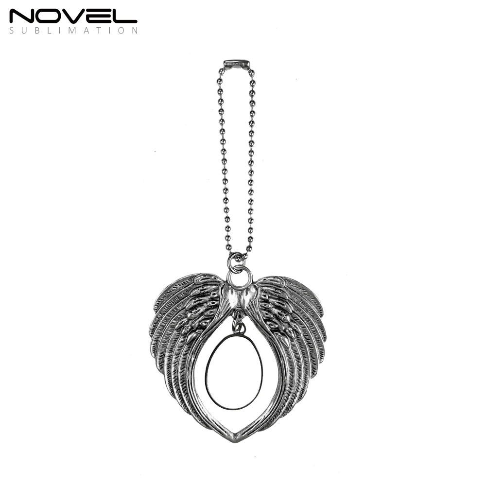 

Blank Custom Oval Shape With Angel Wings Car Accessories Sublimation Car Pendant, Silver