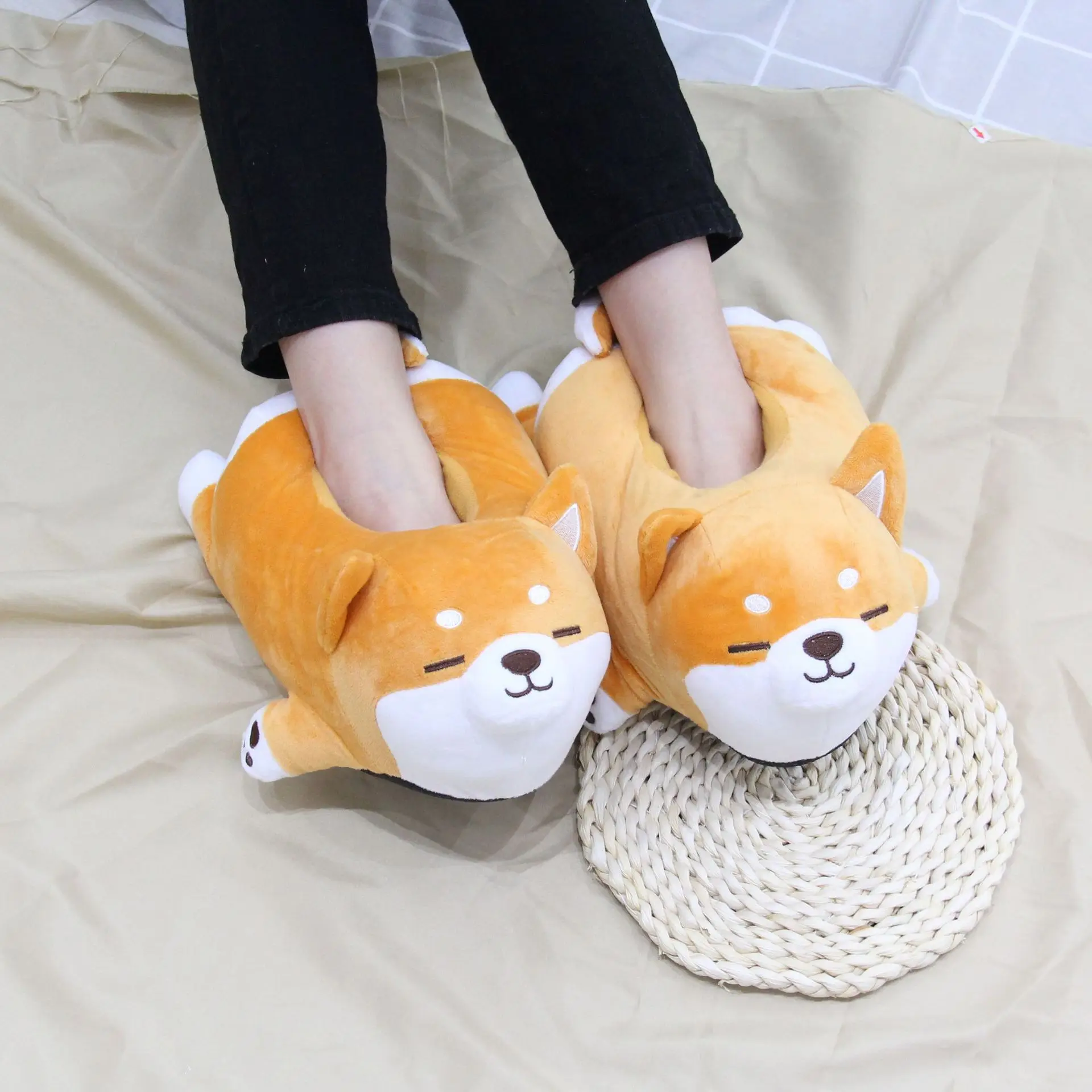 

Cute Animal Doge Shape Cotton Plush Indoor Slipper Autumn Winter Slippers for Women Girl