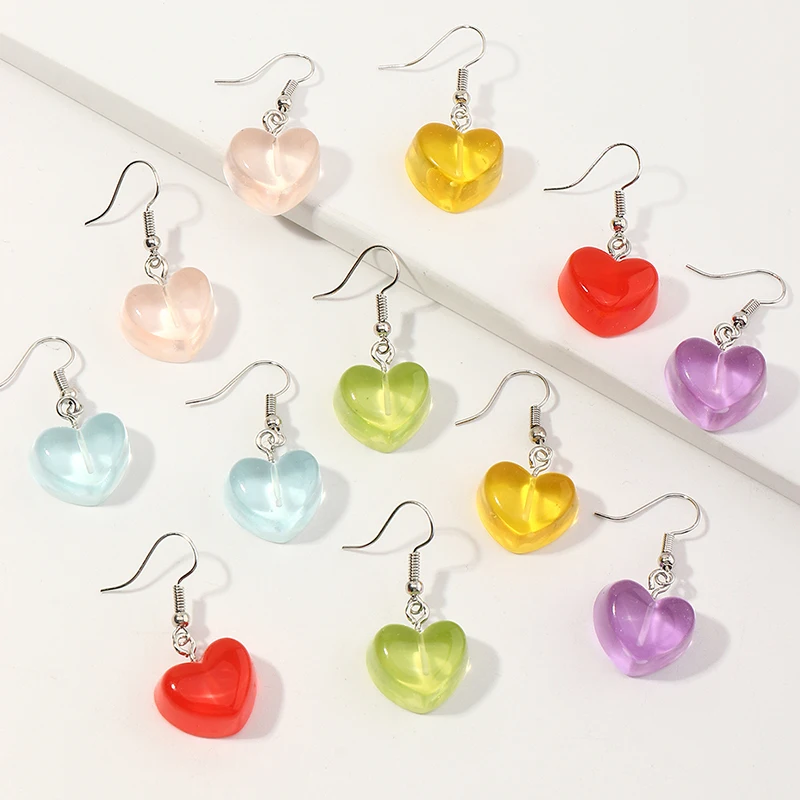 

6pair/set Wholesale Fashion Colourful Cute Heart Earrings Acrylic Hoop Earrings Accessories Jewelry Earrings For Girls