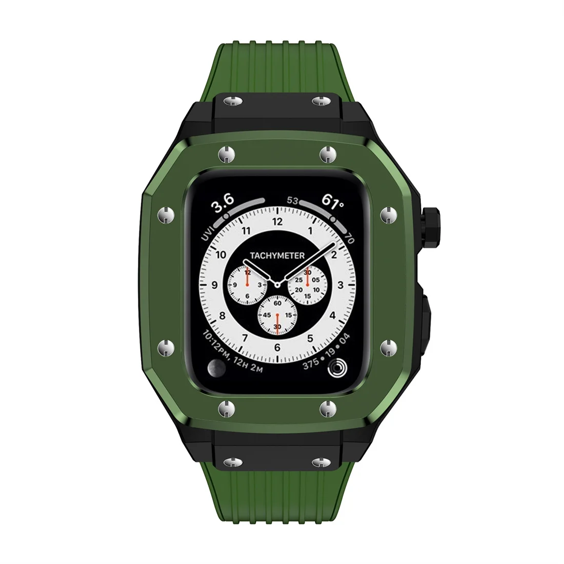 

Luxury Modification Stainless Steel Case Silicone Watch Band for Apple Watch 7 6 5 4 SE Rubber Strap for iWatch 44mm 45mm