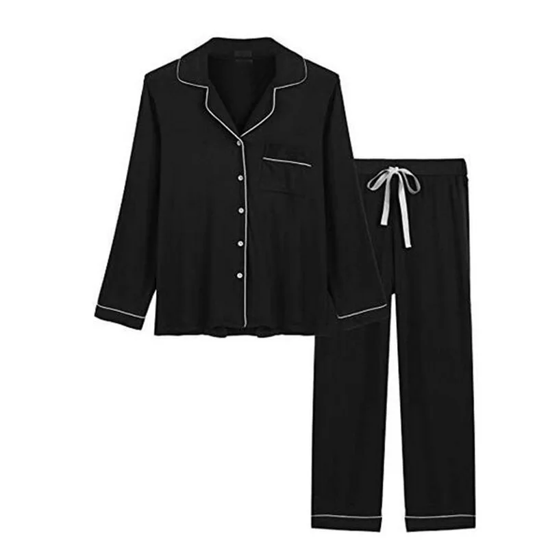 

High Quality Custom Long Sleeve sleepwear cotton bamboo fabric pajamas for women, As shown