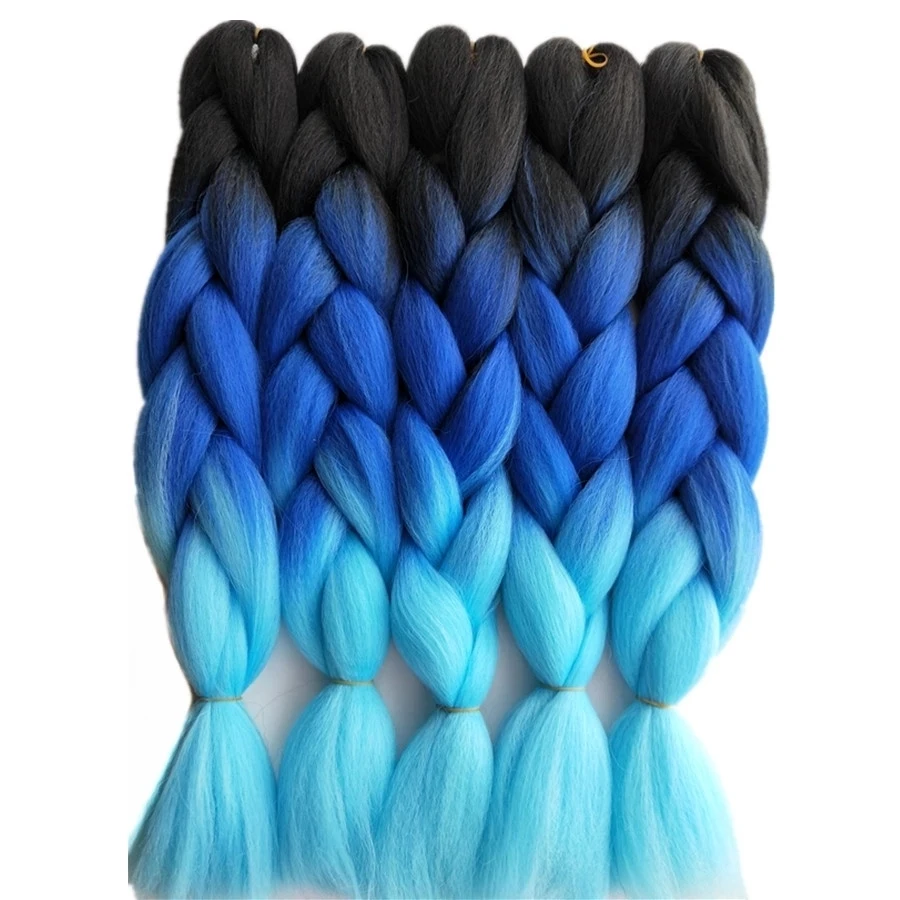 

Three Color 41inch 160g Extensions Crochet Twist Braid Hair Synthetic Ombre Color Jumbo Rainbow Braiding Hair, 3 tone