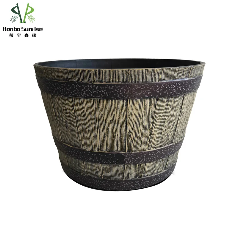 

Ronbo Sunrise 16 Inch Half Oak Whisky Barrel Tree Bark Pattern Planter Pots, As picture or customized color