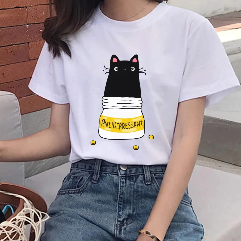 

Wholesale Women's T-shirt Femmes Printed Cute Cat Loose Tops Sweat Breathable 100% Cotton Oversized T-Shirt With Cat