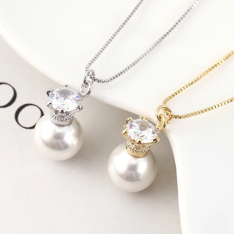 

Simple Hot Selling Natural Freshwater Pearl Pendant Necklace Rhinestone Crystal Diamond Pendant Necklace, Picture color