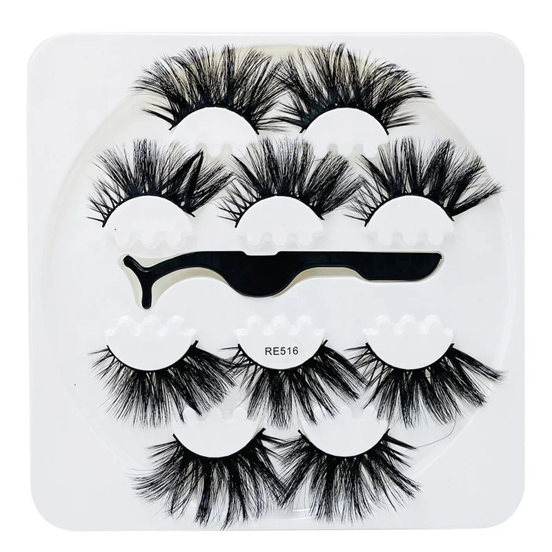 

Dramatic Long Wispies Lash Extension Natural Volume Handmade with Tweezers 5 Pairs 25mm Soft Fluffy 3D Faux Mink False Eyelashes