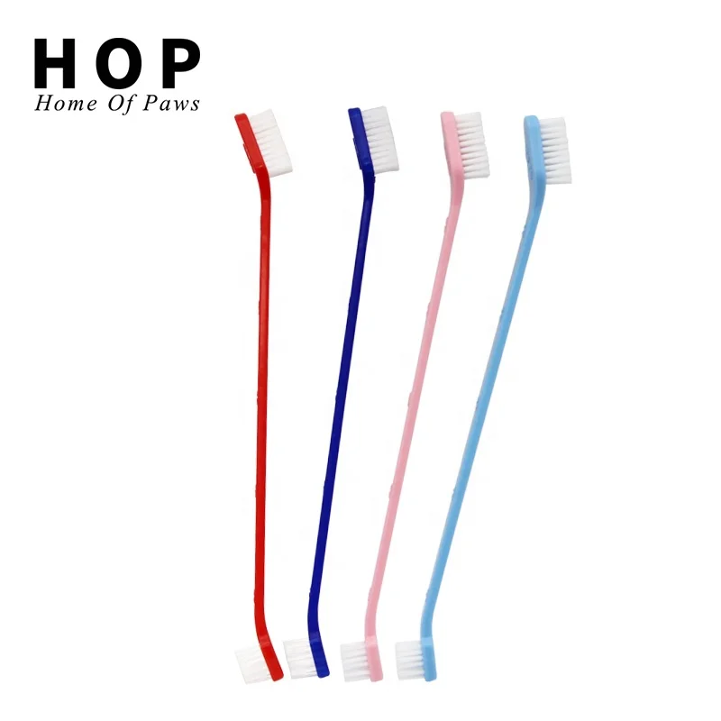 

Factory Wholesale LOW MOQ Cheap Big Small Double Heads Pet Cat Dog Toothbrush, Red/blue/pink/sky blue