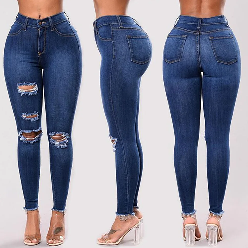 

2020 Fashion Denim Women's Juniors Distressed Slim Fit Stretchy Skinny Ripped Jeans