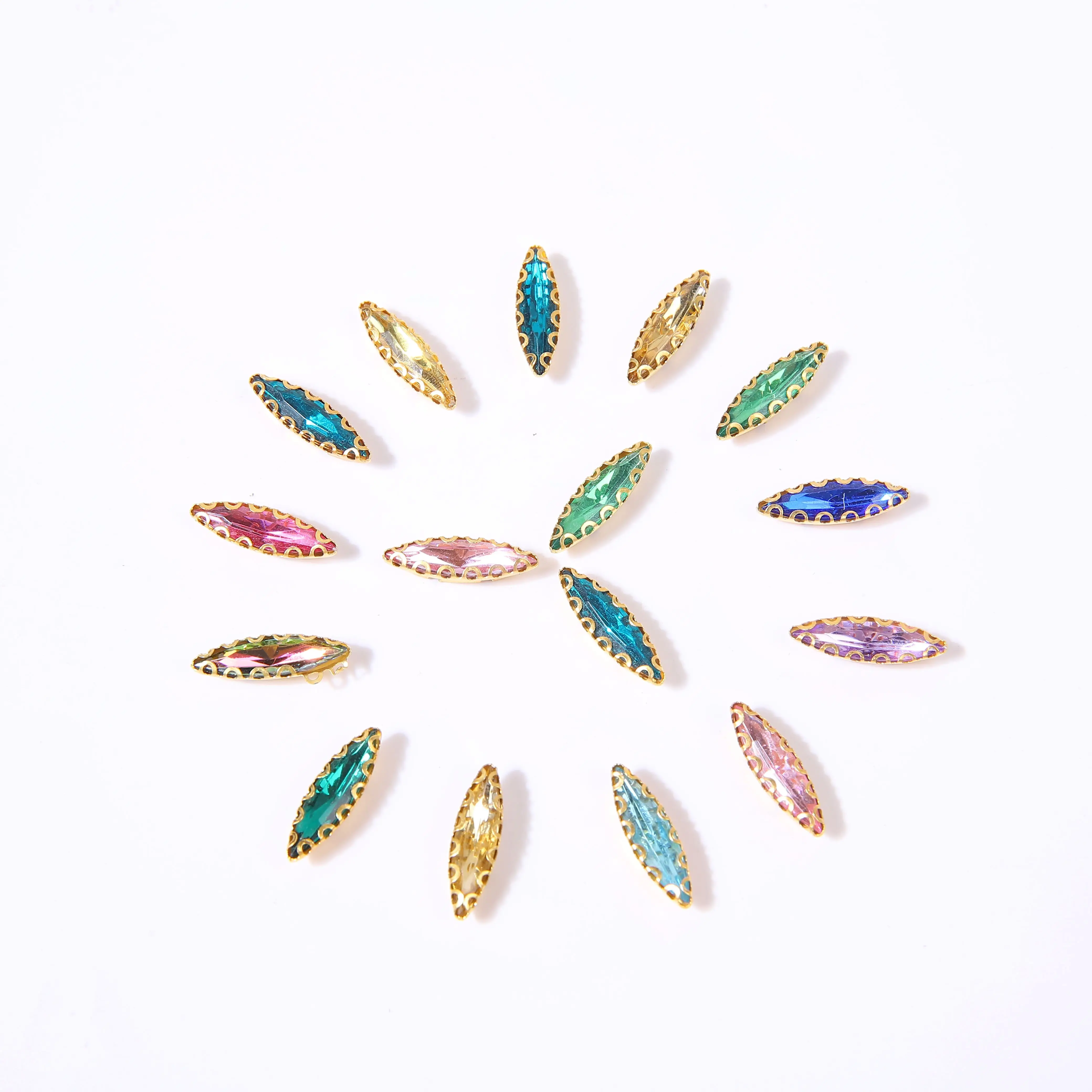 SINRONG Multicolor Acrylic Flatback Rhinestones Various Sizes 4*15 Shoe Bag Garment Accessories Eye Claw Inlaid Sew-on Technique