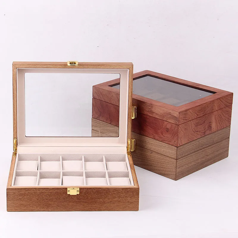
Stackable 10 piece watch wood case with lid with velvet insert worldwide watch box 