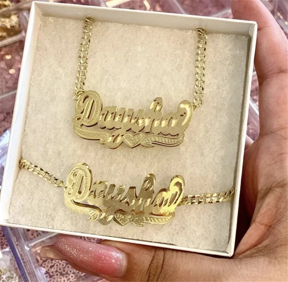 

Double layers Kids Double Nameplate Acrylic DIY Custom Initial Baby 3D Glitter Pendant Personalized Jewelry Bracelet Necklaces