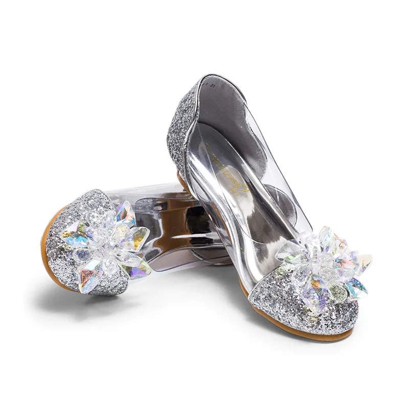 

Cinderella Glass Children's Diamond High Heel Girls' Piano Performance Shoes, Pink blue gold silver