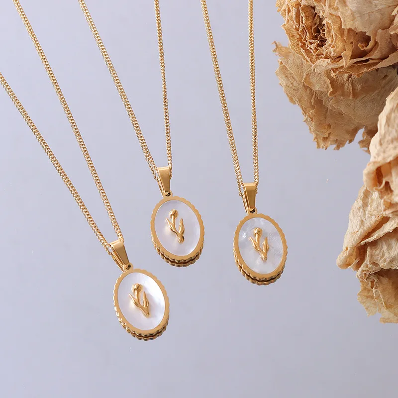 

GT Stainless Steel 18K Gold Necklaces French Vintage Jewelry Flower Tulip White Seashell Necklace