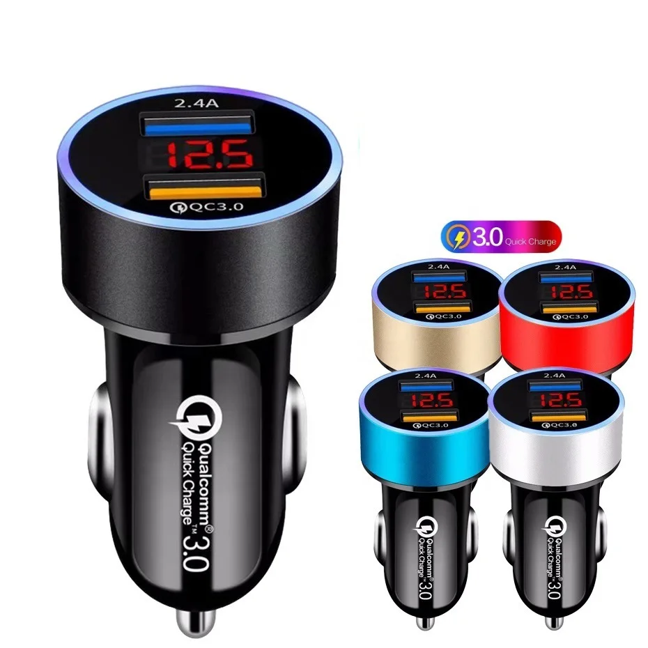 

Factory Price wholesale 5V2.4A QC3.0 With LED Display Fast Charging 2 Ports USB Car Charger