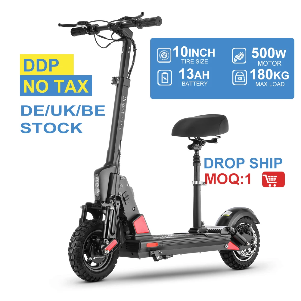 

DDP UK eu warehouse electric scooters Bogist C1pro 28 mph 13 ah 10 inch 500W motor power electric scooter for sale