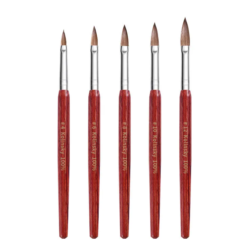 

Top Quality 100% Kolinsky Sable Nail Art Brush Mink Hair Drawing Carving Pen Flat Round Red Wood Manicure Brushes Tools, Red wooden