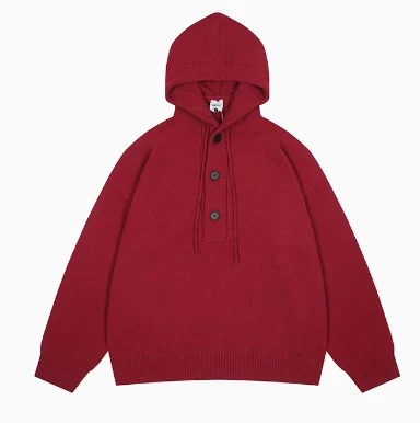 Knit Pullover Hoodie Round Neck Long Sleeved Solid Cardigan Sweater Long Sleeve Vintage Casual