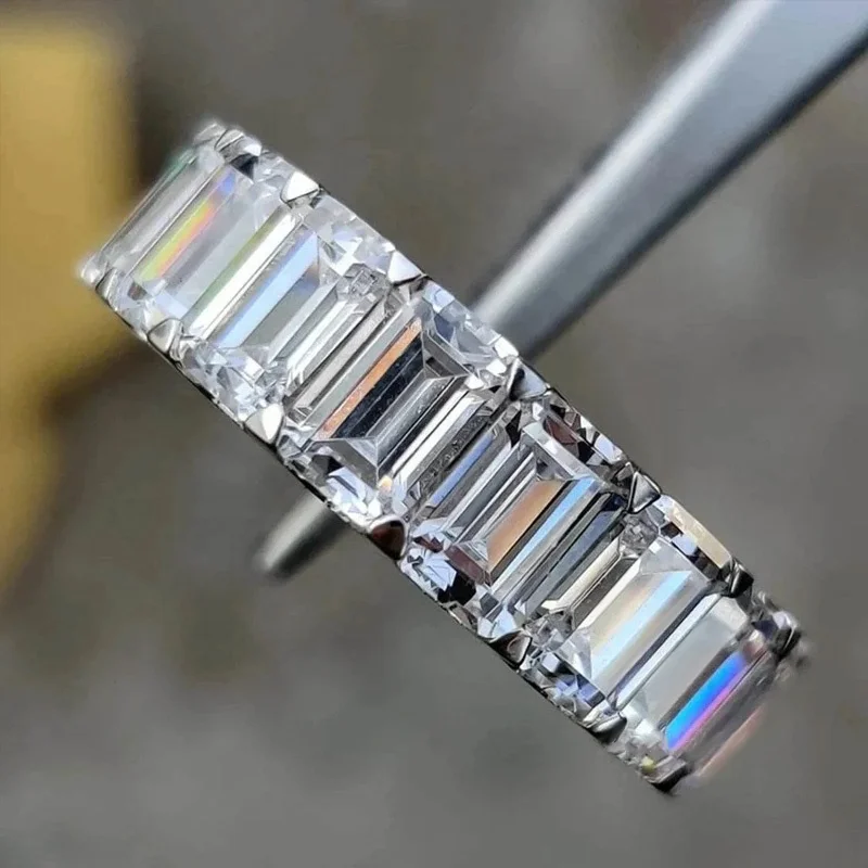 

Sterling Silver S925 Men Gold Diamond Ring Emerald Cut VVS Moissanite Diamond Hip Hop Fine Jewelry Band Ring