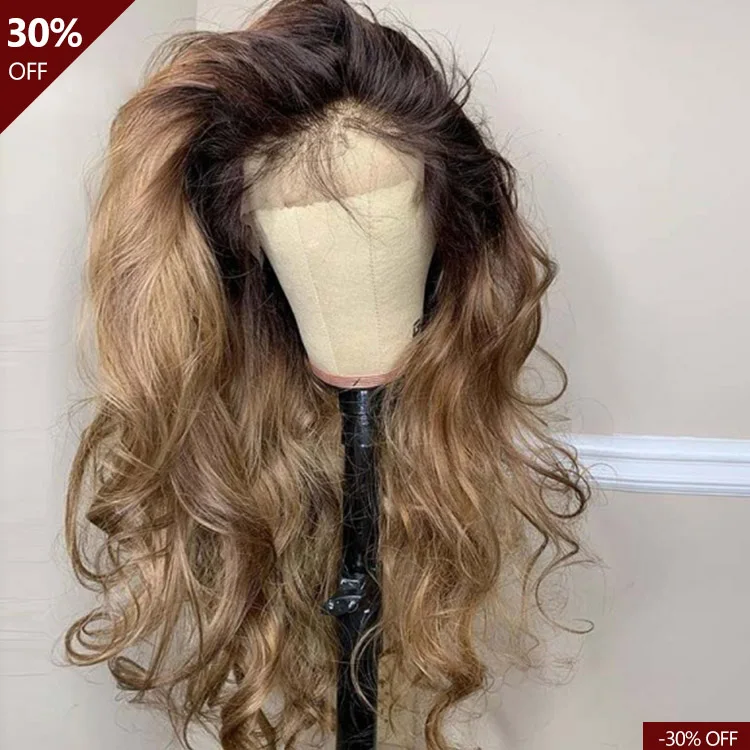 

10a grade Brazillian virgin remy unprocessed body wave 30inch honey brown ombre human hair hd lace hair wigs, Natural colors human hair wigs