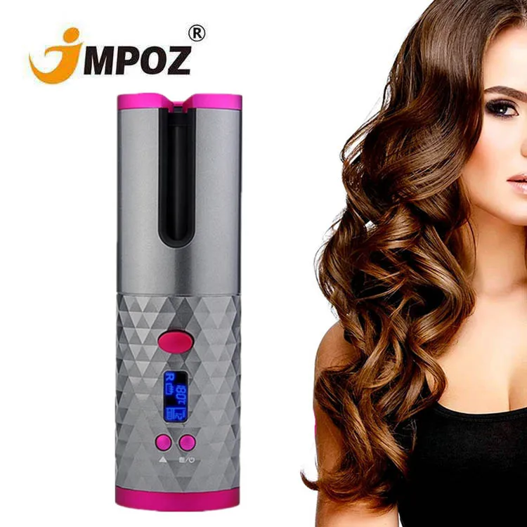 

Professional USB Rechargeable Wireless Hair Curler rotating automatic curling iron Portable Auto Magic Cordless Hair Curler, White/grey/pink
