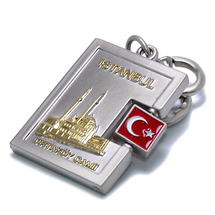 
Customized Metal Key Chain Keyring Rotate Turkey Flag Istanbul Souvenir Gifts Key Ring Holder Zinc Alloy Souvenir Keychain 