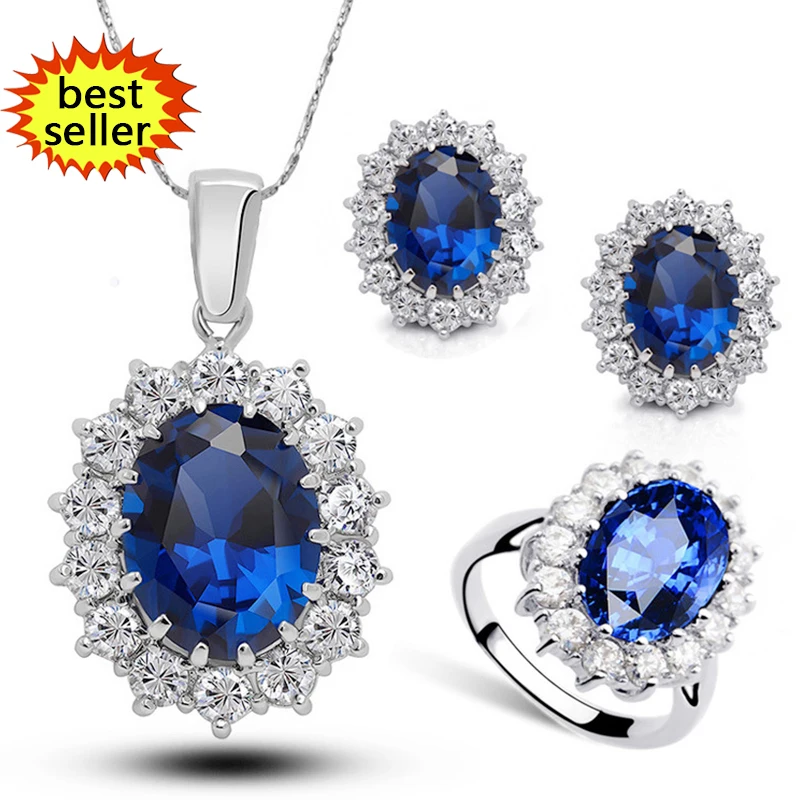 

fashion Arrival Women Multi Colors Crystal Blue Cubic Zircon Pendant Necklace Jewelry Sets