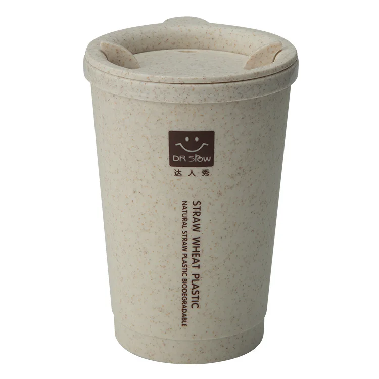 

Heat Resistant Eco Friendly Biodegradable Bamboo Fiber Wheat Double Wall Coffee mug with Straw Lid, Customized