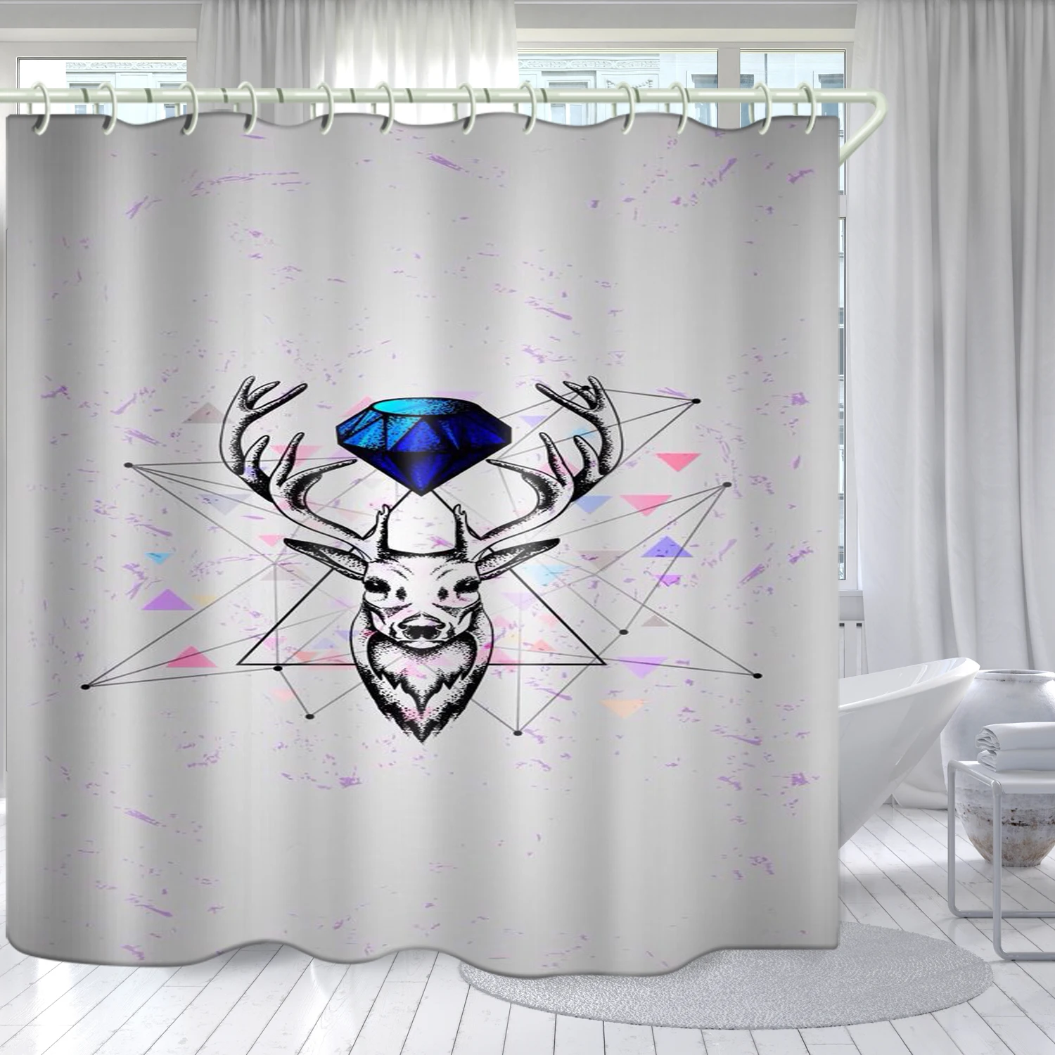 

183 x 183cm waterproof cloth lining cover bathtub bathroom curtain diamond deer customizable printing shower curtain, Picture