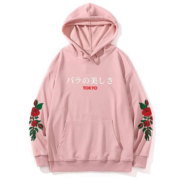 

XIUYU Custom Guys Letter Rose Graphic Embroidery Drawstring Pullovers Drop Shoulder Hoodie