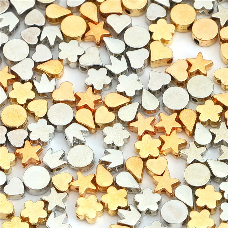 

100pcs/bag CCB Golden Silver Holes Beads Stars Heart Flowers DIY Jewelry Making Accessories